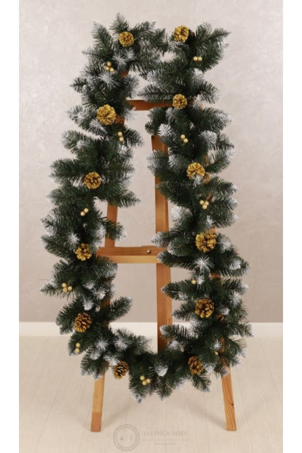 Гірлянда з хвої із золотими шишками та калиною 2,8м