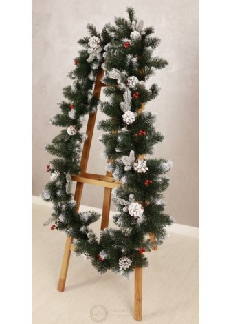 Гірлянда з хвої із засніженими шишками та червоною калиною 2,8м