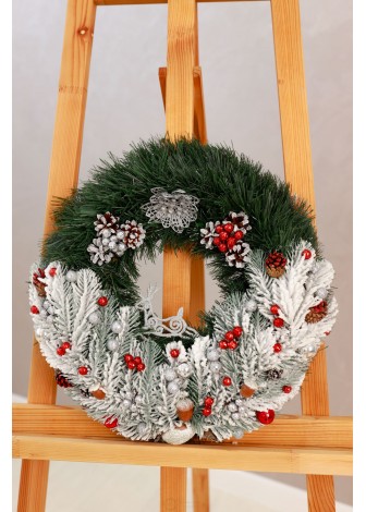 Різдвяний вінок з червоним декором d-40см
