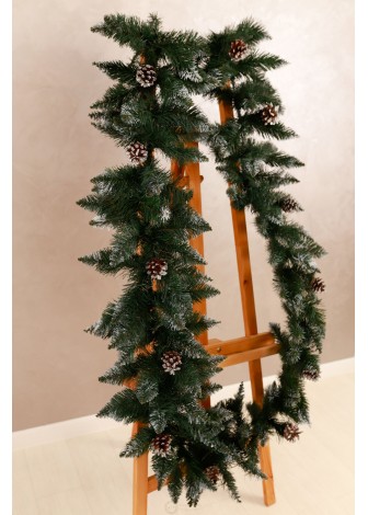 Гірлянда з хвої з білими кінчиками та шишками 3м