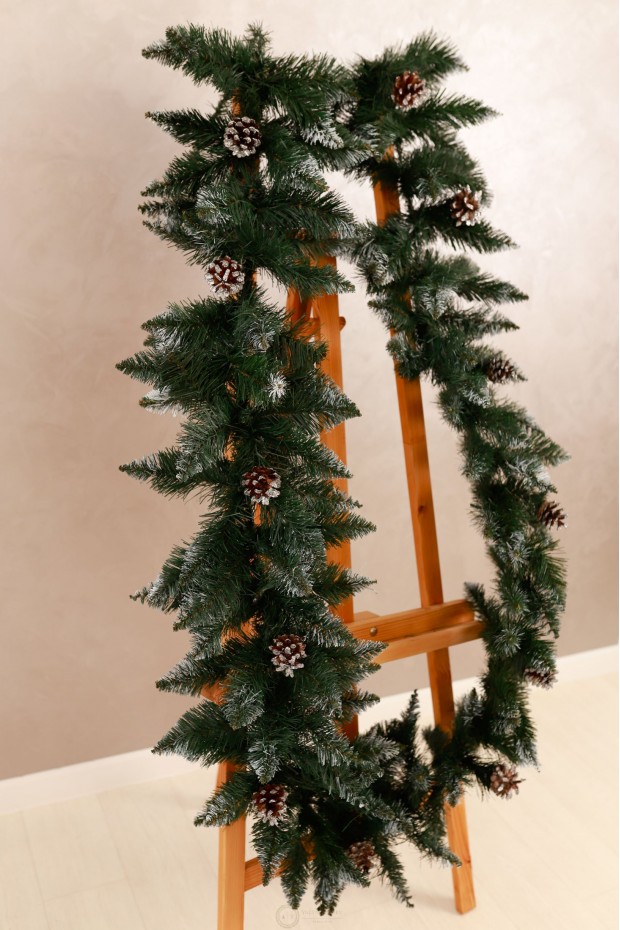 Гірлянда з хвої з білими кінчиками та шишками 3м