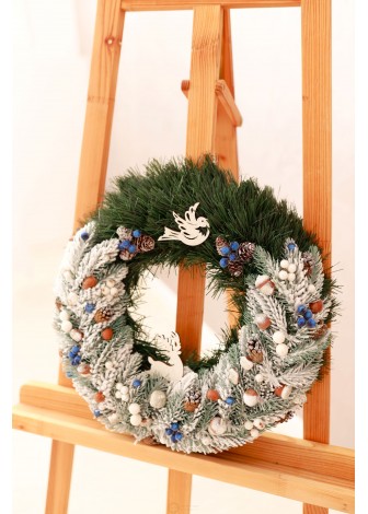 Різдвяний вінок з синім декором d-40см