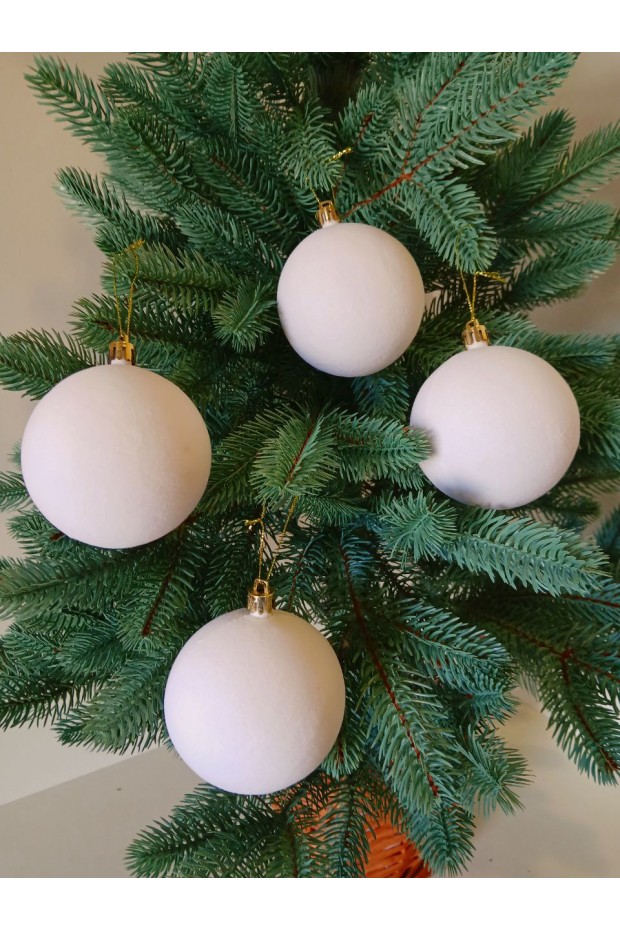 Набір ялинкових куль "Оксамит", білі, пластик, 4 шт, D 8 см