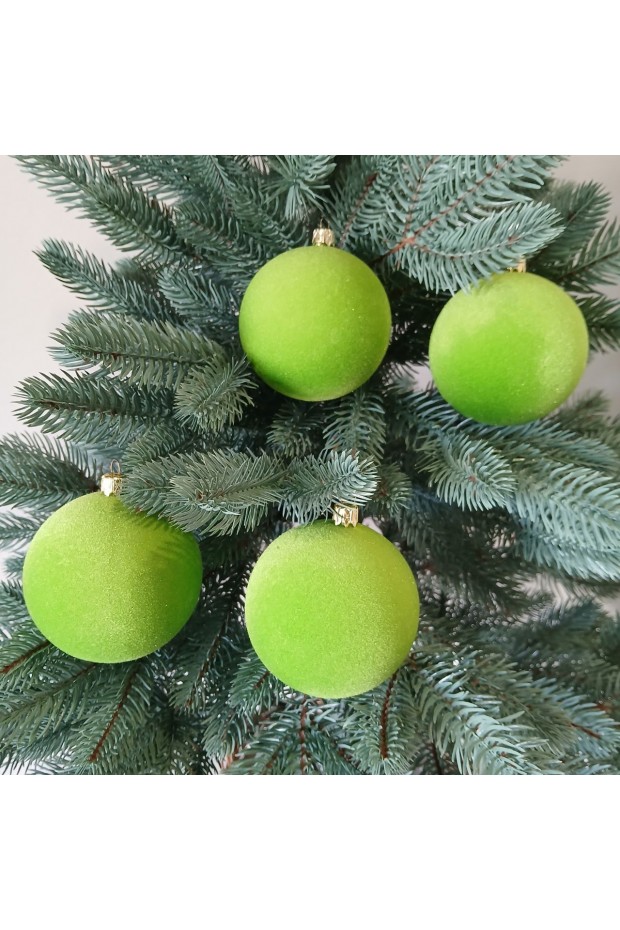 Набір ялинкових куль "Оксамит", зелені, пластик, 4 шт, D 8 см