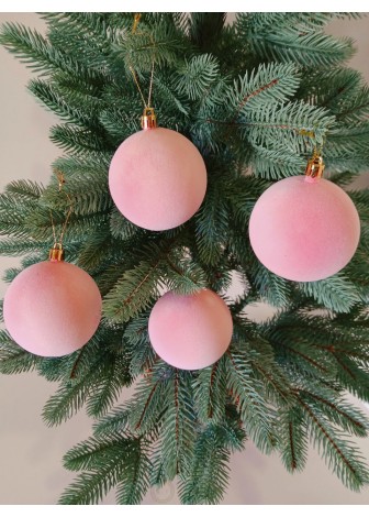 Набір ялинкових куль "Оксамит", рожеві, пластик, 4 шт, D 8 см
