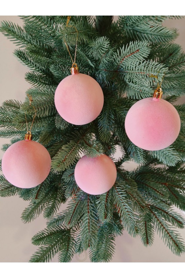 Набір ялинкових куль "Оксамит", рожеві, пластик, 4 шт, D 8 см