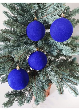 Набір ялинкових куль "Оксамит", сині, пластик, 4 шт, D 8 см