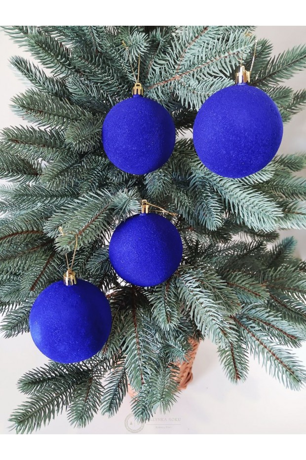 Набір ялинкових куль "Оксамит", сині, пластик, 4 шт, D 8 см