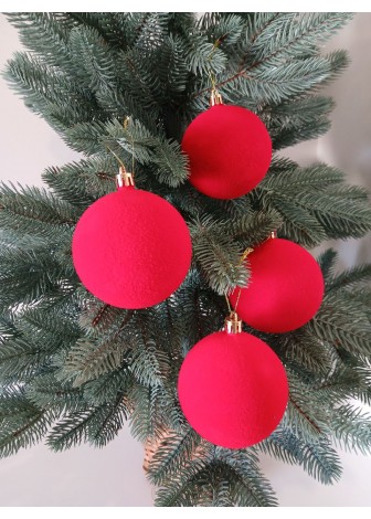 Набір ялинкових куль "Оксамит", червоні, пластик, 4 шт, D 8 см