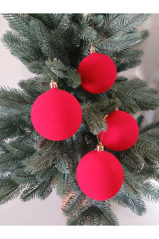 Набір ялинкових куль "Оксамит", червоні, пластик, 4 шт, D 8 см