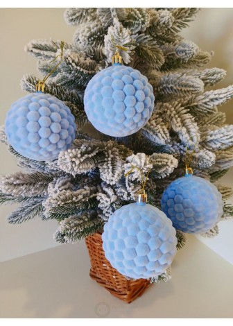 Набір ялинкових куль "Бульбашка", оксамит, блакитні, пластик, 4 шт, D 8 см