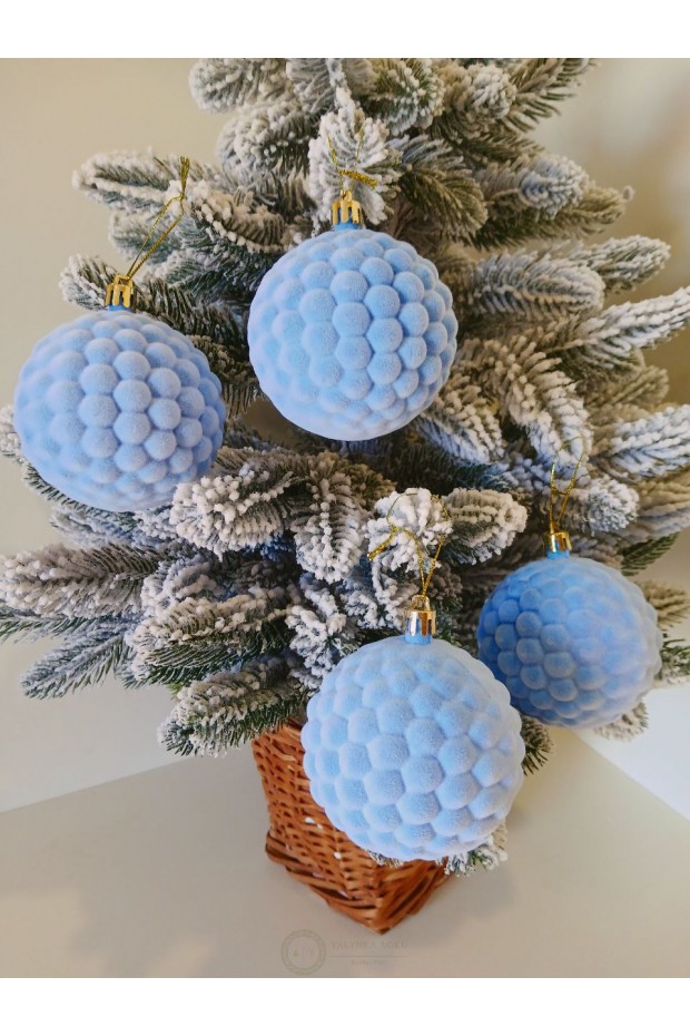 Набір ялинкових куль "Бульбашка", оксамит, блакитні, пластик, 4 шт, D 8 см