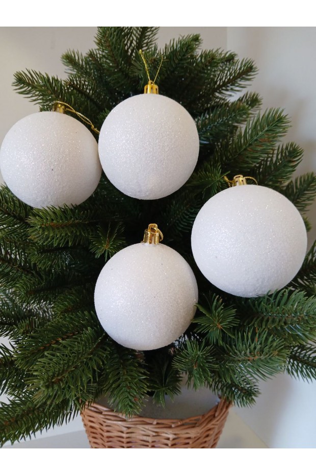 Набір ялинкових куль "Блиск", білі, пластик, 4 шт, D 8 см