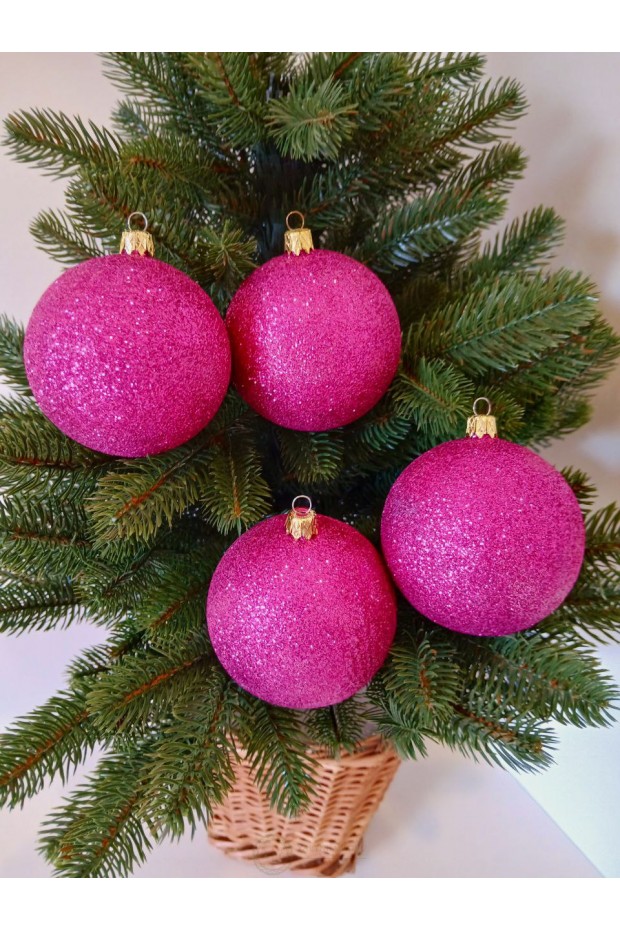 Набір ялинкових куль "Блиск", малинові, пластик, 4 шт, D 8 см