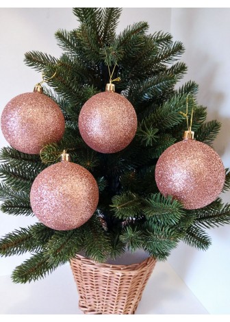 Набір ялинкових куль "Блиск", рожево-золоті, пластик, 4 шт, D 8 см