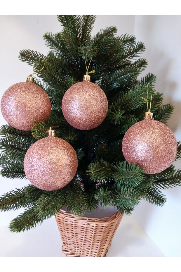 Набір ялинкових куль "Блиск", рожево-золоті, пластик, 4 шт, D 8 см