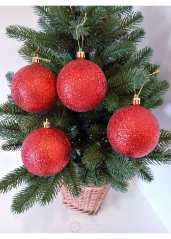 Набір ялинкових куль "Блиск", червоні, пластик, 4 шт, D 8 см