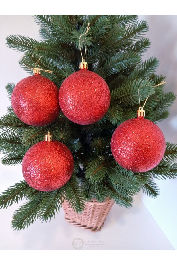 Набір ялинкових куль "Блиск", червоні, пластик, 4 шт, D 8 см