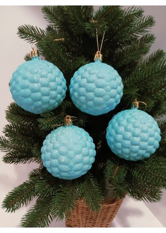 Набір ялинкових куль "Бульбашка", блиск, блакитні, пластик, 4 шт, D 8 см