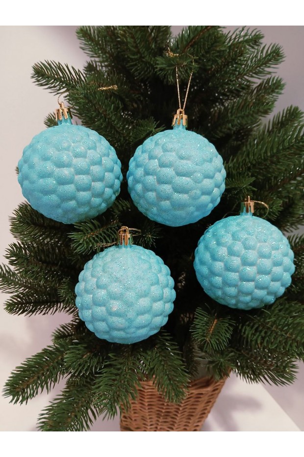 Набір ялинкових куль "Бульбашка", блиск, блакитні, пластик, 4 шт, D 8 см