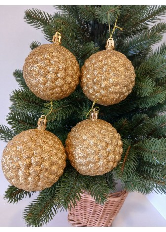 Набір ялинкових куль "Бульбашка", блиск, золоті, пластик, 4 шт, D 8 см