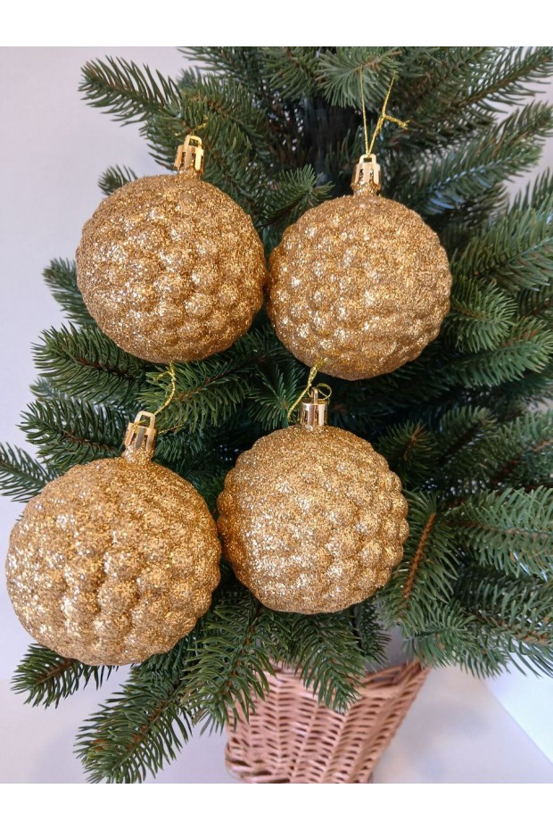 Набір ялинкових куль "Бульбашка", блиск, золоті, пластик, 4 шт, D 8 см