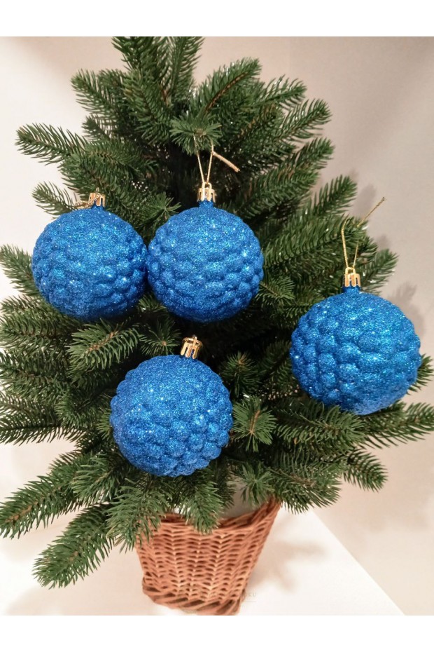 Набір ялинкових куль "Бульбашка", блиск, сині, пластик, 4 шт, D 8 см