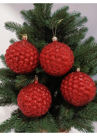 Набір ялинкових куль "Бульбашка", блиск, червоні, пластик, 4 шт, D 8 см