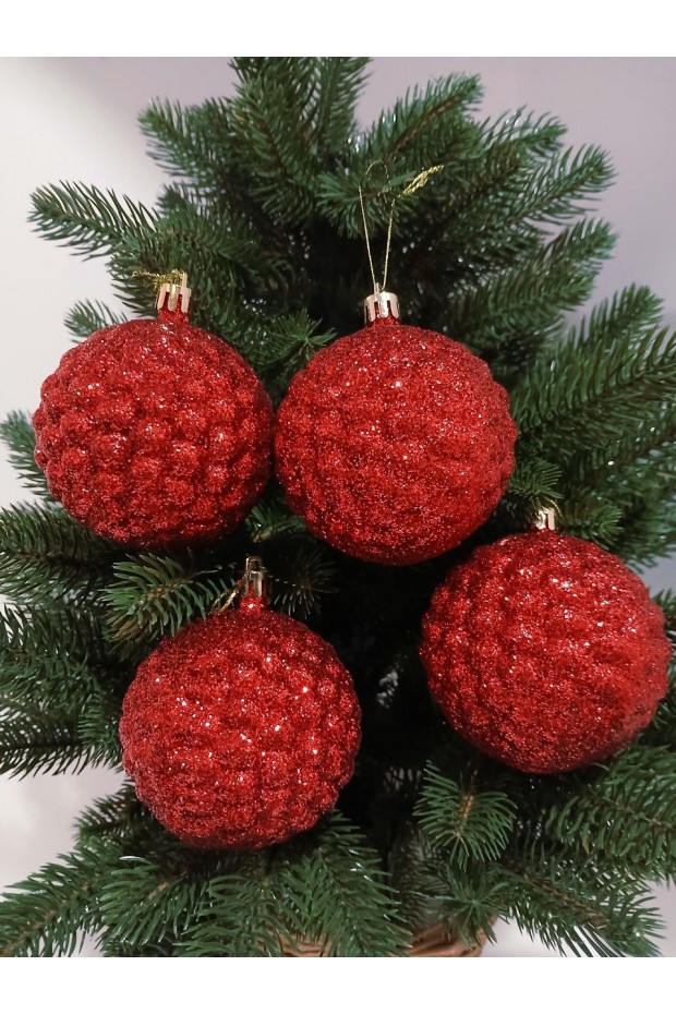 Набір ялинкових куль "Бульбашка", блиск, червоні, пластик, 4 шт, D 8 см