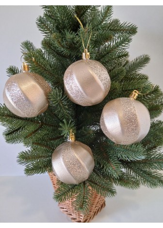 Набір ялинкових куль "Хвиля", матові + глітер, бежеві, пластик, 4 шт, D 8 см