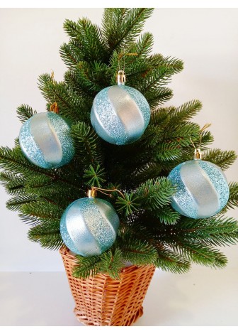 Набір ялинкових куль "Хвиля", матові + глітер, м'ятні, пластик, 4 шт, D 8 см