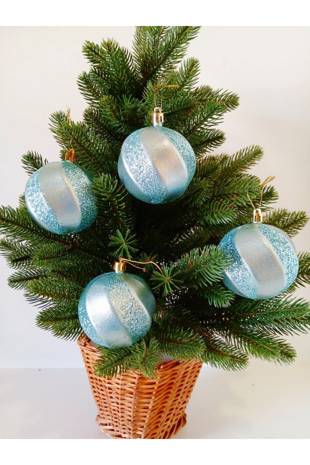 Набір ялинкових куль "Хвиля", матові + глітер, м'ятні, пластик, 4 шт, D 8 см