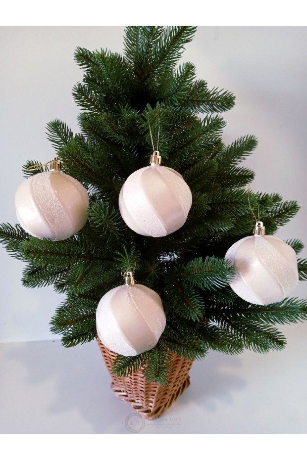 Набір ялинкових куль "Хвиля", матові + глітер, перлина, пластик, 4 шт, D 8 см