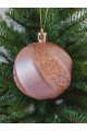 Набір ялинкових куль "Хвиля", матові + глітер, рожево-золоті, пластик, 4 шт, D 8 см