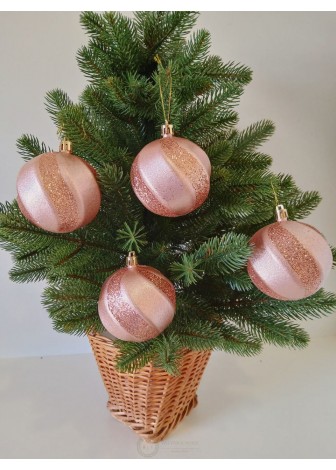 Набір ялинкових куль "Хвиля", матові + глітер, рожево-золоті, пластик, 4 шт, D 8 см