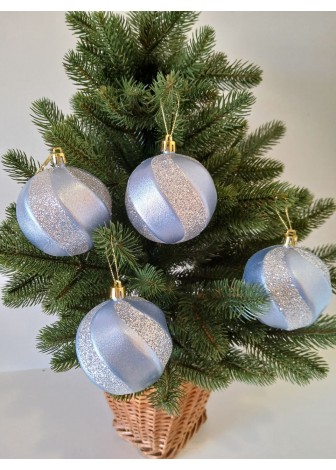 Набір ялинкових куль "Хвиля", матові + глітер, сині, пластик, 4 шт, D 8 см