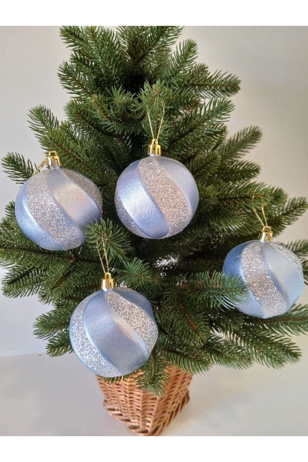 Набір ялинкових куль "Хвиля", матові + глітер, сині, пластик, 4 шт, D 8 см