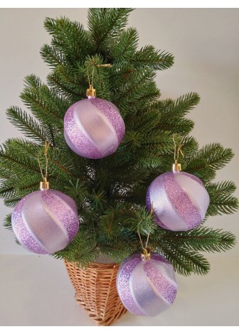 Набір ялинкових куль "Хвиля", матові + глітер, фіолетові, пластик, 4 шт, D 8 см