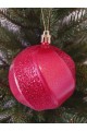 Набір ялинкових куль "Хвиля", глянцеві + глітер, червоні, пластик, 4 шт, D 8 см