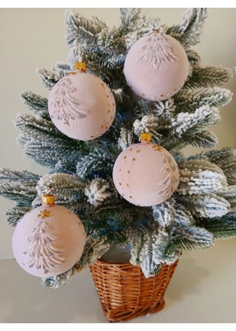 Набір ялинкових куль "Ялинка", оксамит, бежеві, пластик, 4 шт, D 8 см