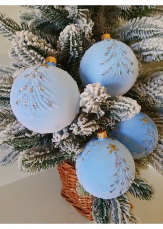 Набір ялинкових куль "Ялинка", оксамит, блакитні, пластик, 4 шт, D 8 см