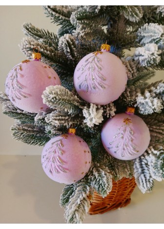 Набір ялинкових куль "Ялинка", оксамит, бузкові, пластик, 4 шт, D 8 см
