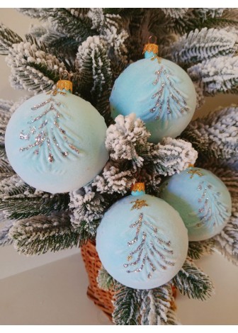 Набір ялинкових куль "Ялинка", оксамит, м'ятні, пластик, 4 шт, D 8 см