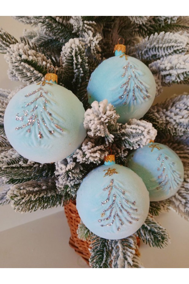 Набір ялинкових куль "Ялинка", оксамит, м'ятні, пластик, 4 шт, D 8 см