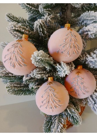 Набір ялинкових куль "Ялинка", оксамит, персикові, пластик, 4 шт, D 8 см