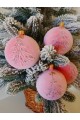 Набір ялинкових куль "Ялинка", оксамит, рожеві, пластик, 4 шт, D 8 см