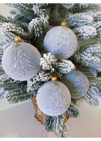 Набір ялинкових куль "Ялинка", оксамит, сірі, пластик, 4 шт, D 8 см