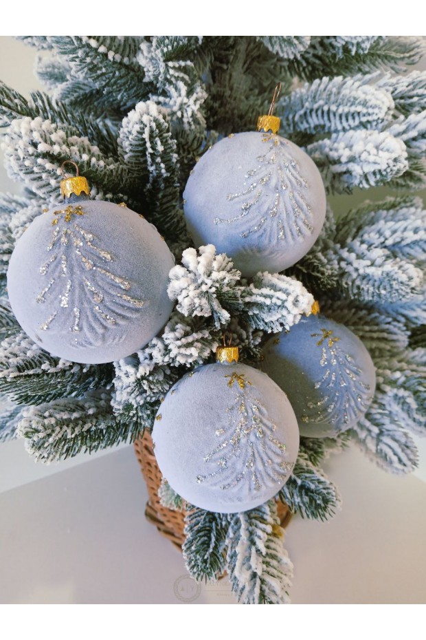 Набір ялинкових куль "Ялинка", оксамит, сірі, пластик, 4 шт, D 8 см