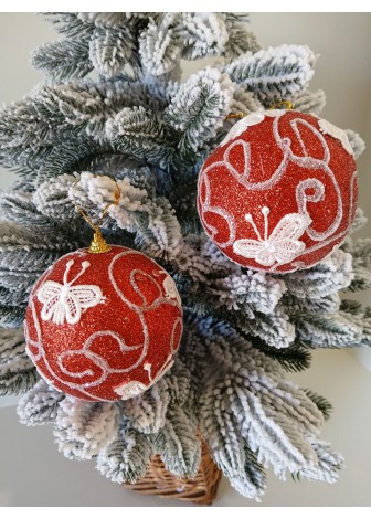 Набір ялинкових куль "Метелик", пластик, червоні, 2 шт, D 10 см (SH194)