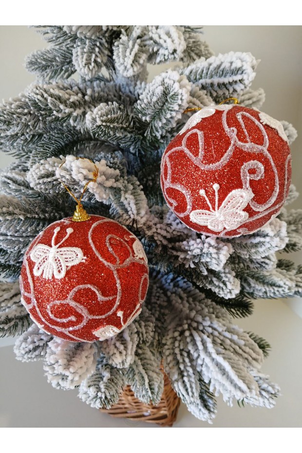 Набір ялинкових куль "Метелик", пластик, червоні, 2 шт, D 10 см (SH194)